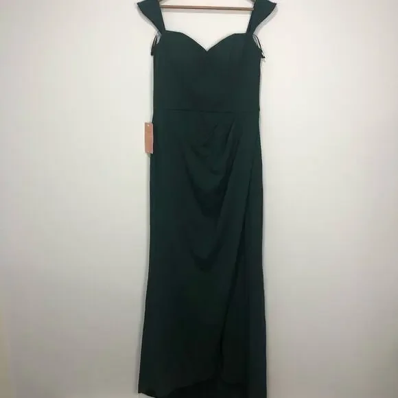 BHLDN Rossi Crepe Maxi Dress Gown Dark Green Size US 12 - Picture 5 of 14